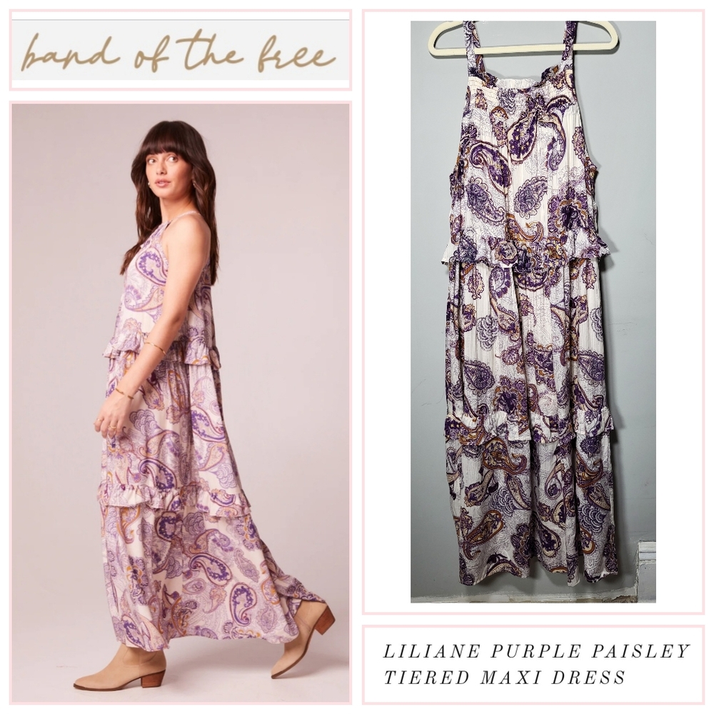 NWT BAND OF THE FREE Size M  Liliane Paisley Maxi Dress Tie Neck Smocking Boxy